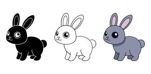 rabbit  line art, color, and silhouette