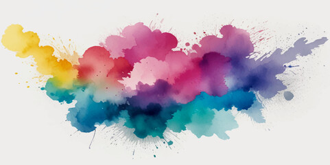 Vector watercolor rainbow multicolor splatter design background. Multicolored rainbow explosion of cloud powder paint decoration isolated on transparent background.