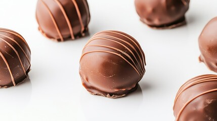 Obraz premium Minimal chocolates concept. Delicious chocolate truffles coated with smooth chocolate and drizzled with frosting.