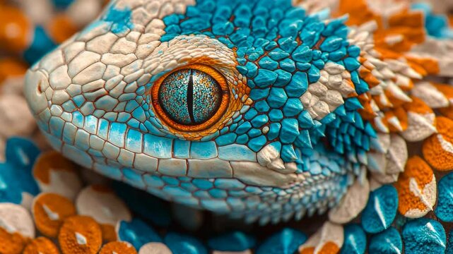 Colorful close-up of a beautifully patterned lizard showcasing vibrant scales and unique textures in natural light