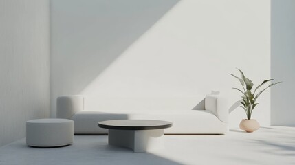 Contemporary minimalist living room mockup with minimal furniture. Featuring an open space with clean lines