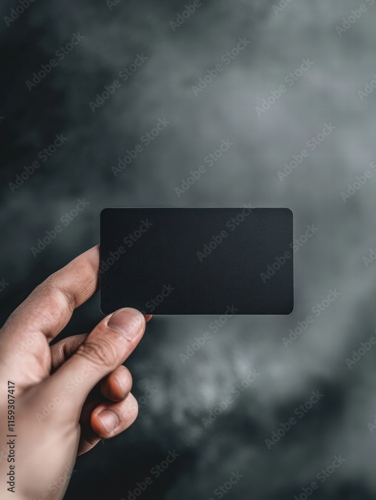 Poster Hand holding a sleek black gift card with space for customization in a minimalist setting. Generative AI