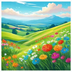 landscape with mountains and flowers