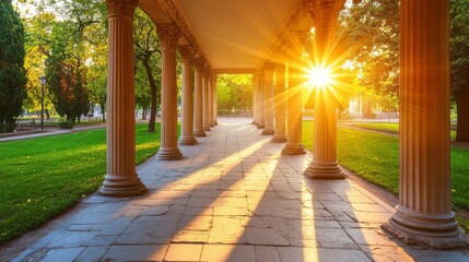 Fototapeta premium Elegant Columns Bathed in Warm Sunlight