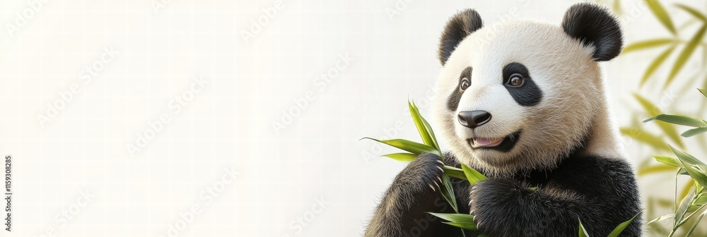 Fototapete Panda enjoys fresh bamboo in a serene environment with ample space for text addition. Generative AI