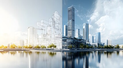 Obraz premium Modern Cityscape Development Architectural Blueprint Transformation