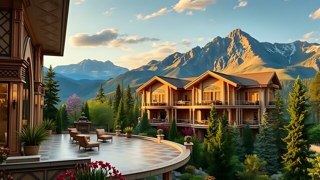 Elegant Art Deco Mountain Lodge with Circular Balcony