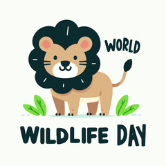 Lion joyfully marks World Wildlife Day; ideal for conservation campaigns, animal rights organizations, educational materials, and wildlifethemed designs.