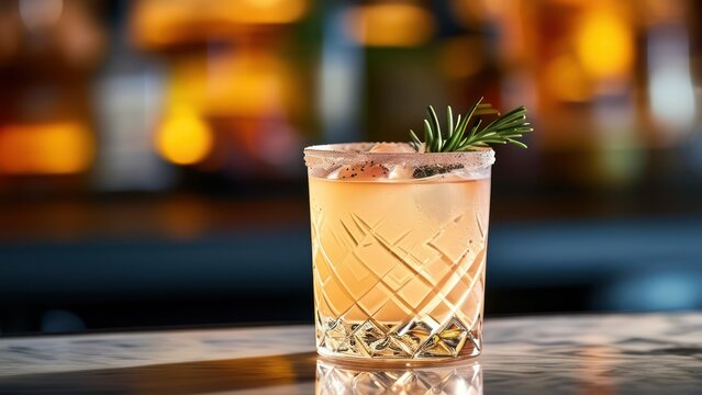 Refreshing cocktail garnished with rosemary served in an elegant glass, perfect for summer parties and upscale gatherings