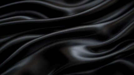 Luxurious Black Silk Fabric Texture with Elegant Flowing Waves for Design Projects