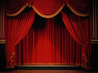 Red theater curtains, stage background