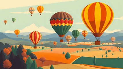 Obraz premium Vibrant Art Deco Hot Air Balloon Festival
