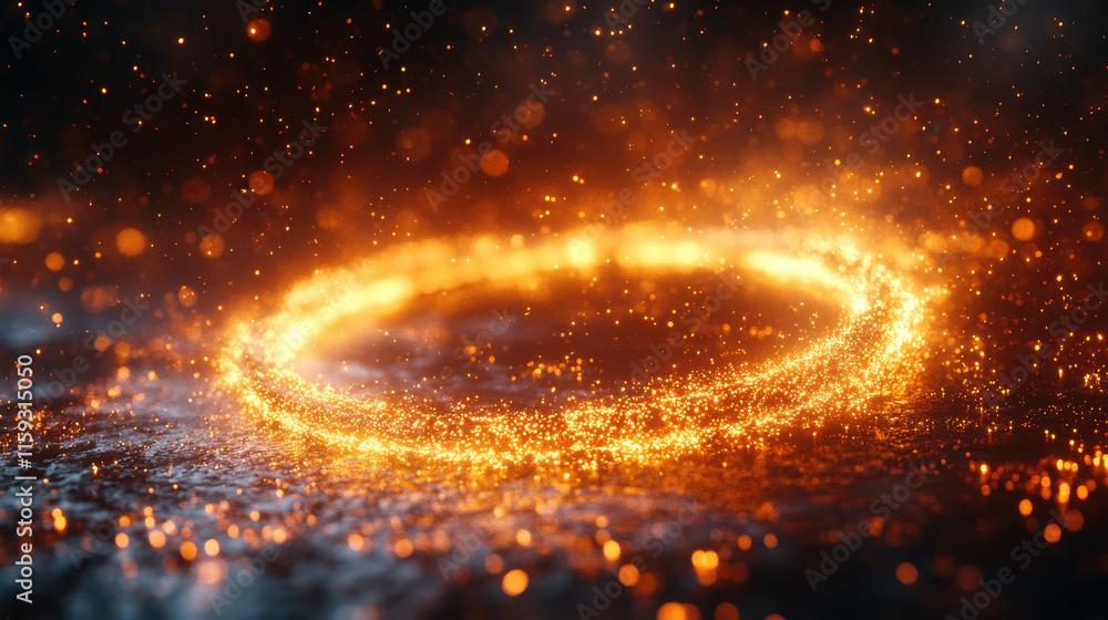 Poster Luminous Golden Glitter Frame with Shining Sparkles in Enchanting 3D Rendered Circle Design