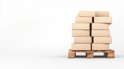 Stack of Unmarked Wooden Boxes on a Pallet, Isolated on a Light Background, Symbolizing Shipping, Delivery, Logistics, and Storage Concepts in Modern Commerce