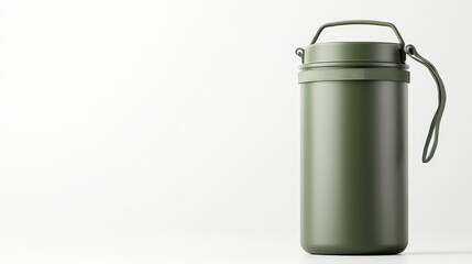 Obraz premium Stylish and Versatile Olive Green Insulated Water Bottle with Handle for Outdoor Adventure, Hiking, and Everyday Use, Perfect for Hydration on the Go
