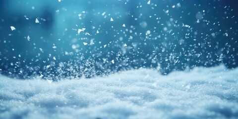 Obraz premium Closeup view of snowflakes falling, creating a magical winter scene with soft textures and an ethereal blue-gray color palette.