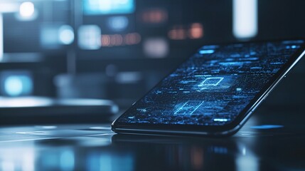 Close-up of a cracked smartphone screen with glitching digital interface, symbolizing technology malfunction, on a minimalistic desk. Concept of digital failure, device damage, and modern tech issues