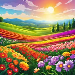 landscape with flowers and mountains