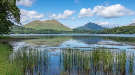 Tranquil Lake with Mountain Reflections in Soft Light