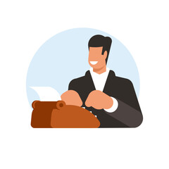 man using typewriter