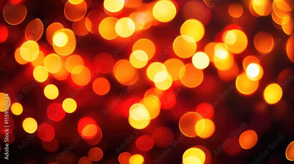 Poster a festive abstract bokeh background filled with warm, golden circles of light that fade into deep, r