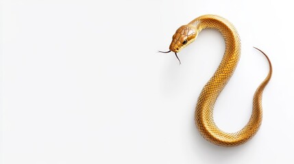 Fototapeta premium Stunning Close-Up of a Golden Snake Against a Minimalistic Background Showcasing Its Texture, Coloration, and Elegant Curves, Ideal for Nature and Wildlife Projects