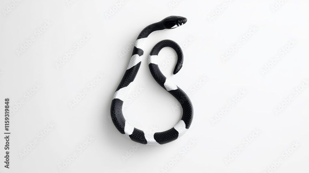 Aufkleber black and white snake twisting on a light background, capturing its unique patterns and intricate fe
