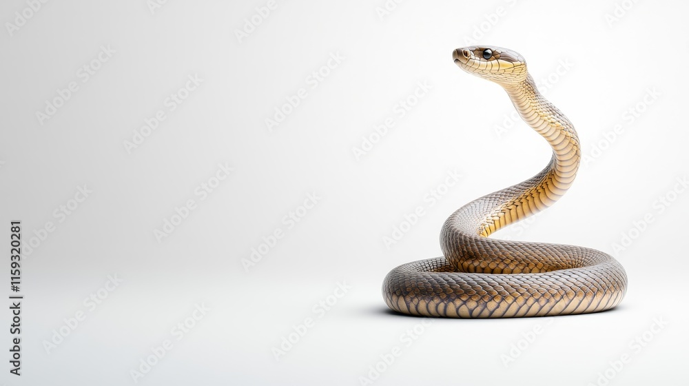 Poster close-up of a serpentine reptile in a graceful pose against a minimalist background highlighting its