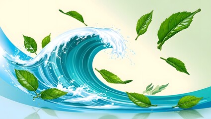 Fototapeta premium wave with leaves flying around