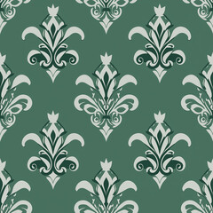 Classic damask seamless pattern weaving on looms elegant wallpaper design timeless interior decor rich green environment