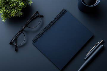 Modern minimalistic design for educational program document featuring dark blue elements and essential stationary