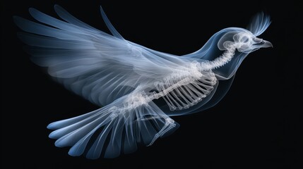 Obraz premium X-ray Imagery of a Flying Bird Showcasing Intricate Bone Structure and Wing Composition, Perfect for Educational and Scientific Purposes
