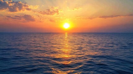 Obraz premium Vibrant sunset over calm ocean waters.