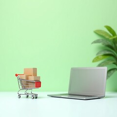 Shopping Cart Packed with Parcels in a Modern Retail Store Aisle &ndash; Exploring Efficient Shopping and Retail Trends