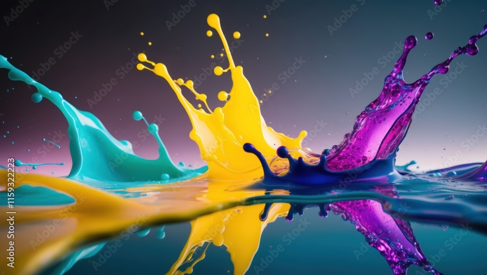 Poster dynamic splash of vibrant colors creating artistic expression and visual impact, suitable for design