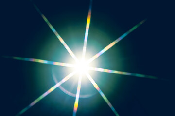 colorful flashy spotlight star made with optical star filter on camera