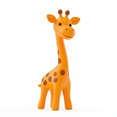 Obraz premium a happy giraffe cartoon, animal character, 3D illustration, bright and colorful, isolated on white background