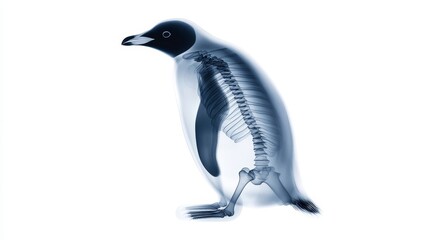Obraz premium Detailed X-ray Image of a Penguin Skeleton Revealing Internal Structure, Anatomy, and Unique Characteristics of Penguin Species in a Transparent Style