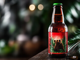 Tropical beer bottle design featuring lime lettering, vibrant red label, and an angry koala bear against a lush backdrop