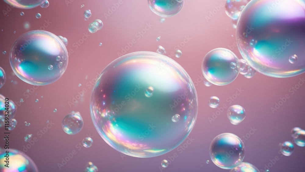 Poster colorful, floating bubbles create a dreamy atmosphere with iridescent reflections and soft textures 