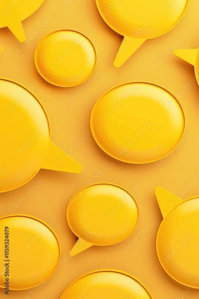 Poster collection of yellow speech bubble buttons for user interaction in digital platforms. vector illustr
