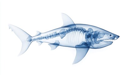 Naklejka premium Anatomical X-ray Imagery of a Shark, Showcasing Internal Structures and Features, Perfect for Educational and Marine Life Studies