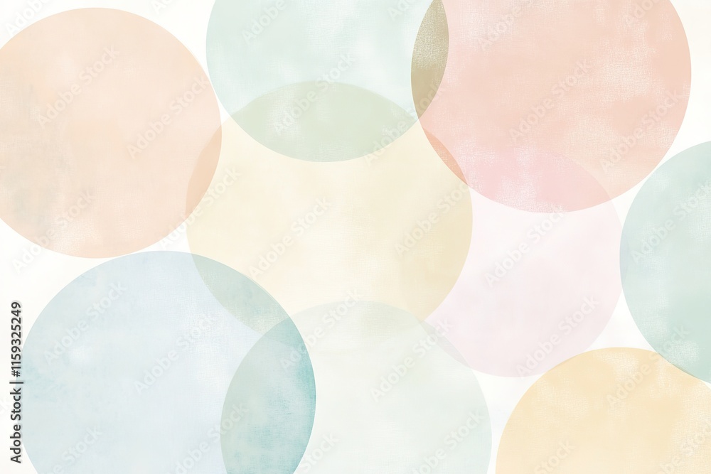 Poster clean vector design with overlapping circular patterns in muted pastel tones
