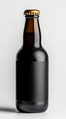 Aluminum mockup beer bottle showcased with studio lighting on a clean white background