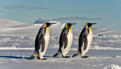 Emperor Penguins Marching Across the Vast Antarctic Ice in a Harsh Winter