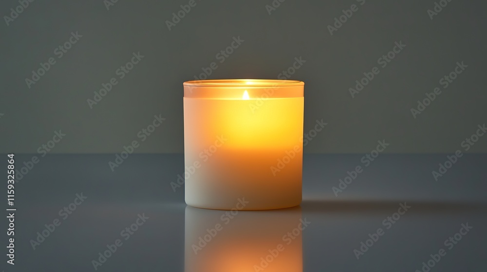 Poster glowing candle placed neatly on smooth matte surface under diffused lighting
