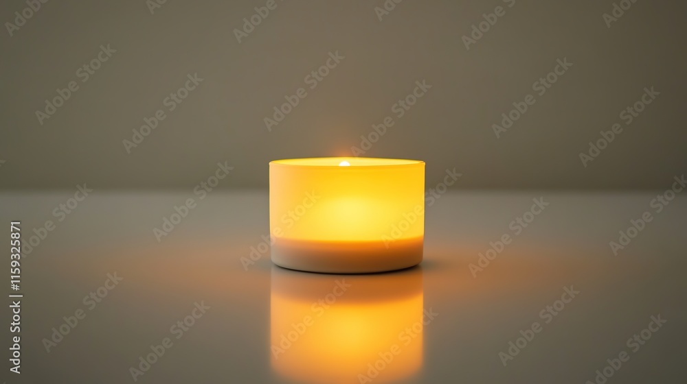 Poster glowing candle placed neatly on smooth matte surface under diffused lighting