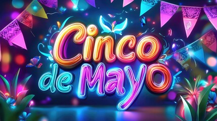 Vibrant cinco de mayo celebration with colorful neon lights and festive decorations Happy Cinco de mayo