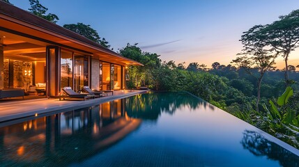 Modern Villa Infinity Pool Jungle Sunset View