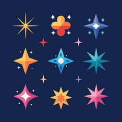 12 fully editable sparkle and star icons set vector